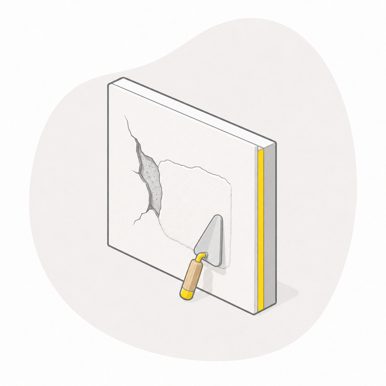 Isometrische illustratie van herstel van beschadigd stucwerk en wandafwerking