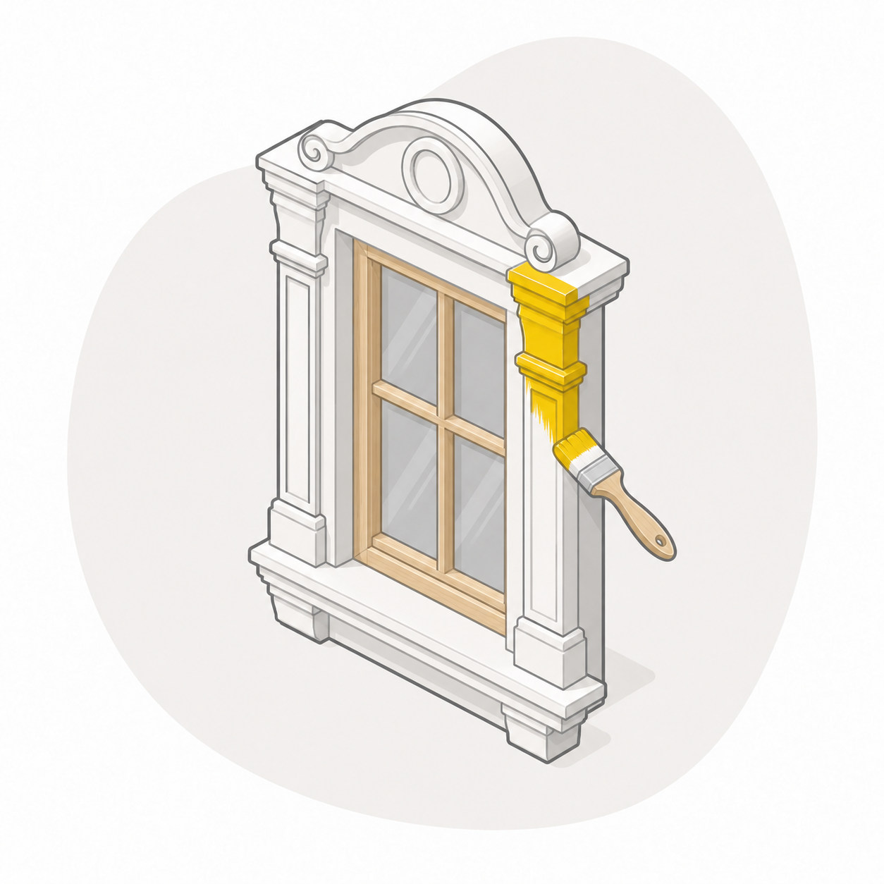 Monumentaal schilderwerk aan klassieke kozijnen en geveldetails